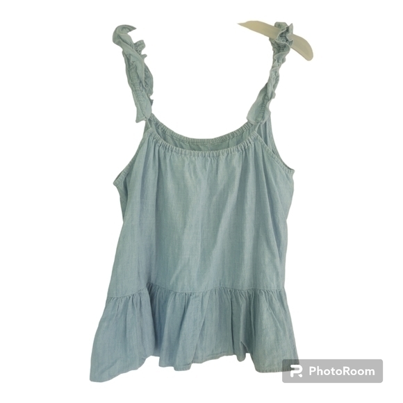 Madewell Denim Ruffle Strap Cami Tank Top Chambray Blue Cotton Women's Sz‎ 6 - Picture 3 of 4